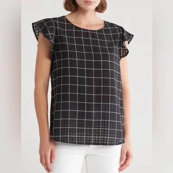 Adrianna Papell flutter sleeve black and white top - Picture 3 of 5